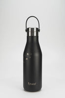 Vacuum insulated 500ml water bottle in black swallows design - video showing laser etched designs and handle that moves on pivots making it comfortable to carry 