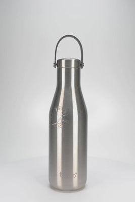 Ohelo insulated stainless steel water bottle in Steel blossom design - video showing useful handle and laser etchings