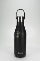 Ohelo stainless steel water bottle in black blossom design - video showing beautiful laser etched surface design and handy handle