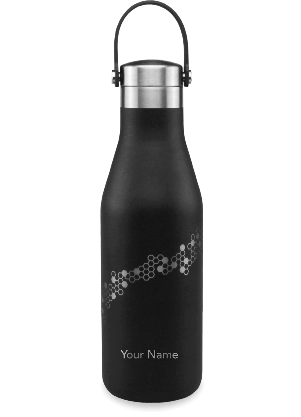 Ohelo Personalised Water Bottle in Black with Bee Pattern