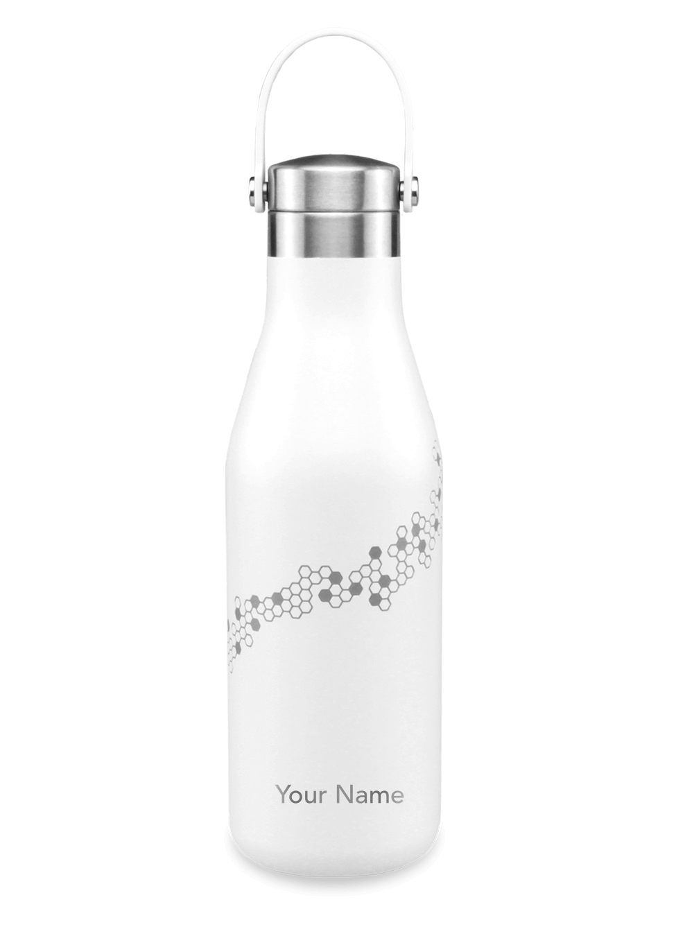 Ohelo Personalised Water Bottle in White with Bee Pattern
