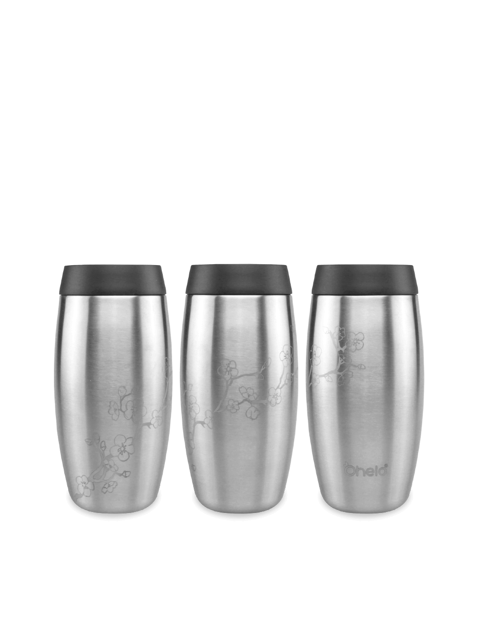 Ohelo stainless steel travel mug in bee design - image showing design from 3 sides