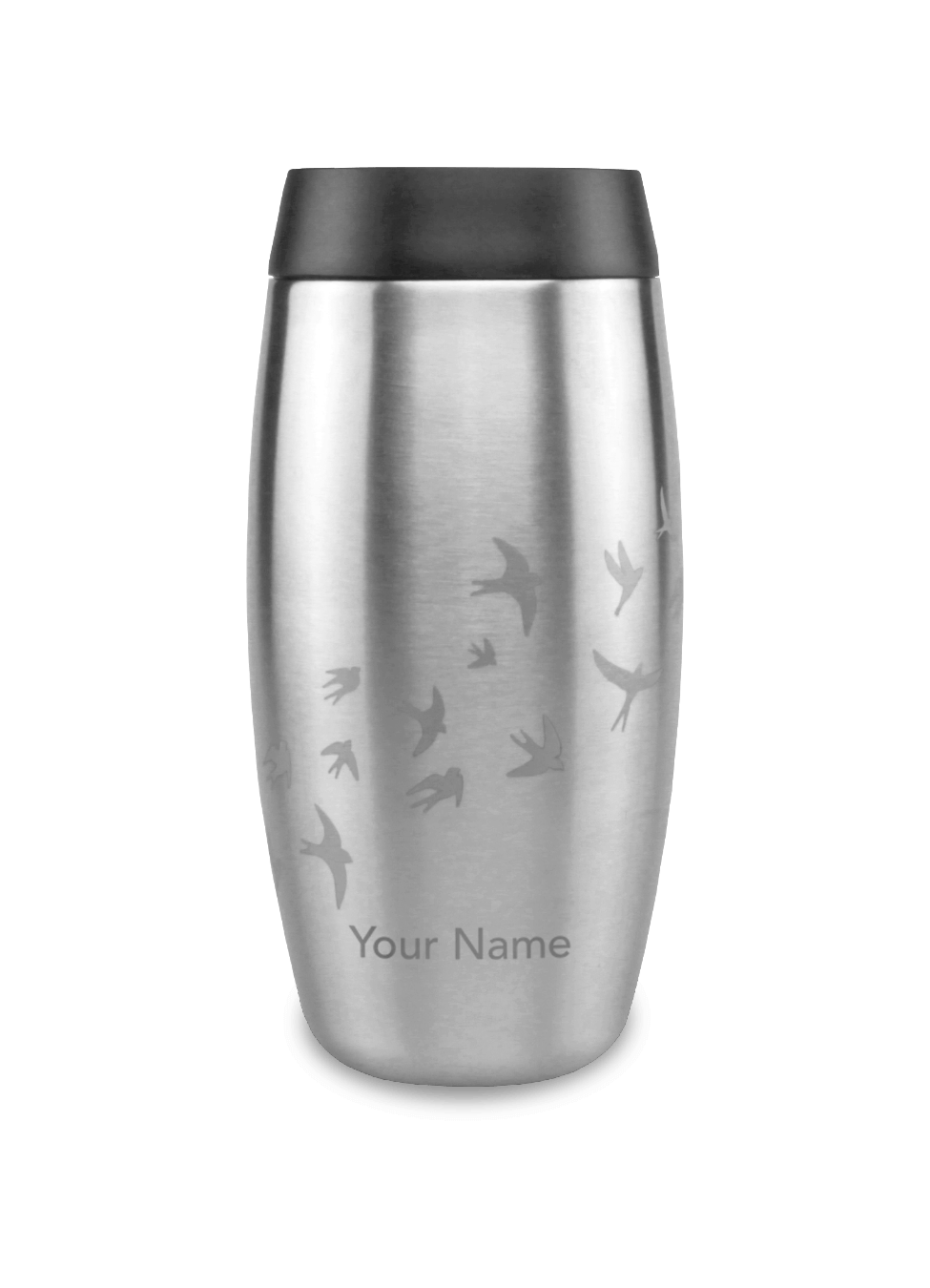 Stainless steel personalised travel mug with bird design 
