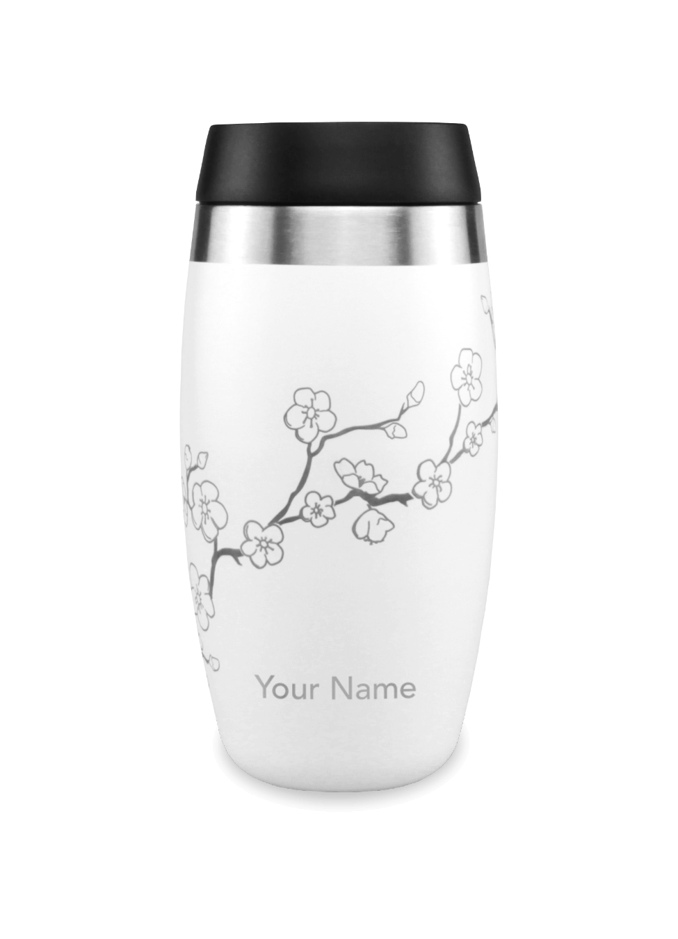 Personalised coffee flask in white with floral design