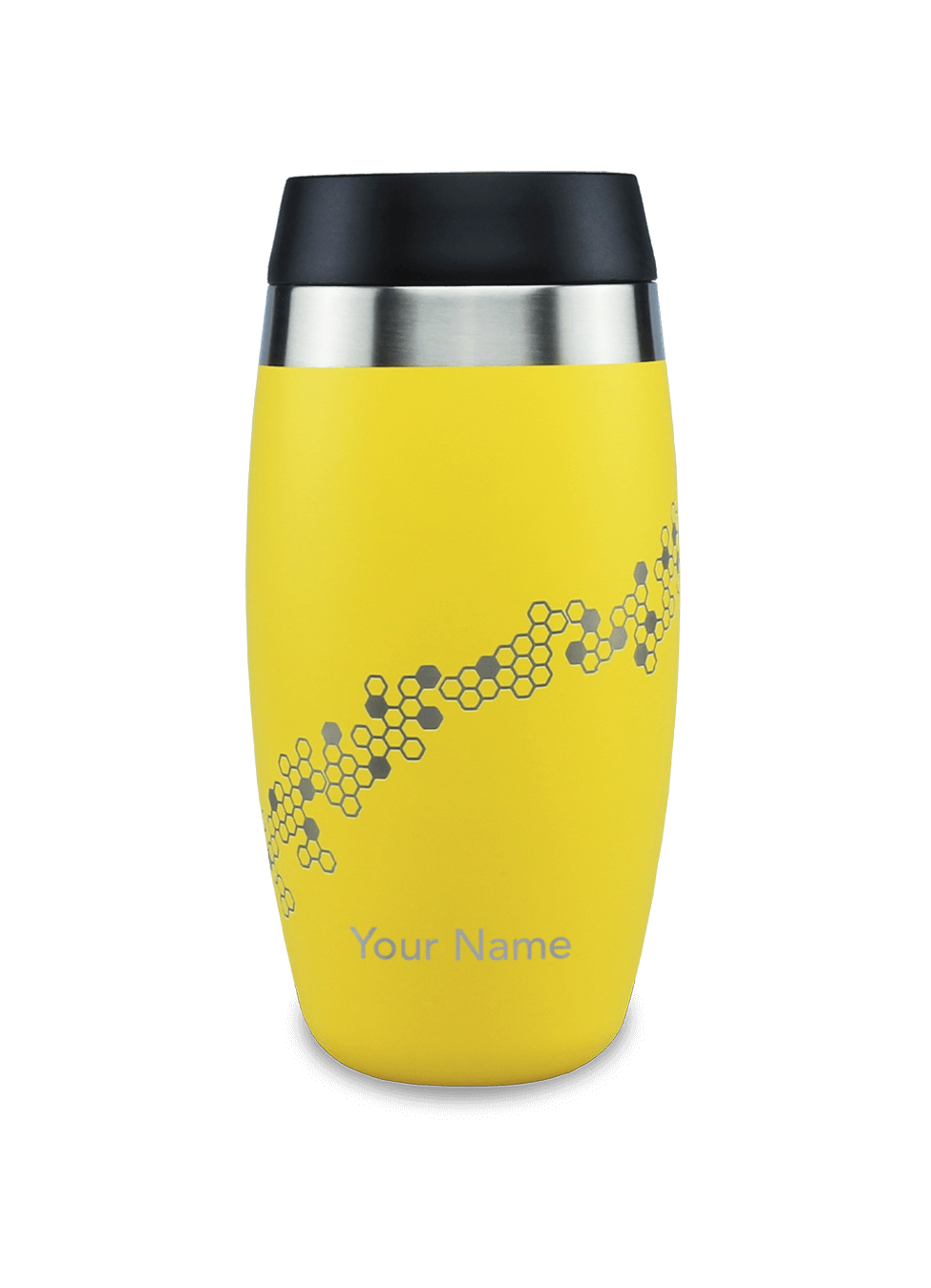 Personalised coffee flask in yellow with bee design