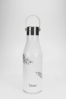 Ohelo insulated stainless steel water bottle in white bee design - video showing useful handle and laser etchings