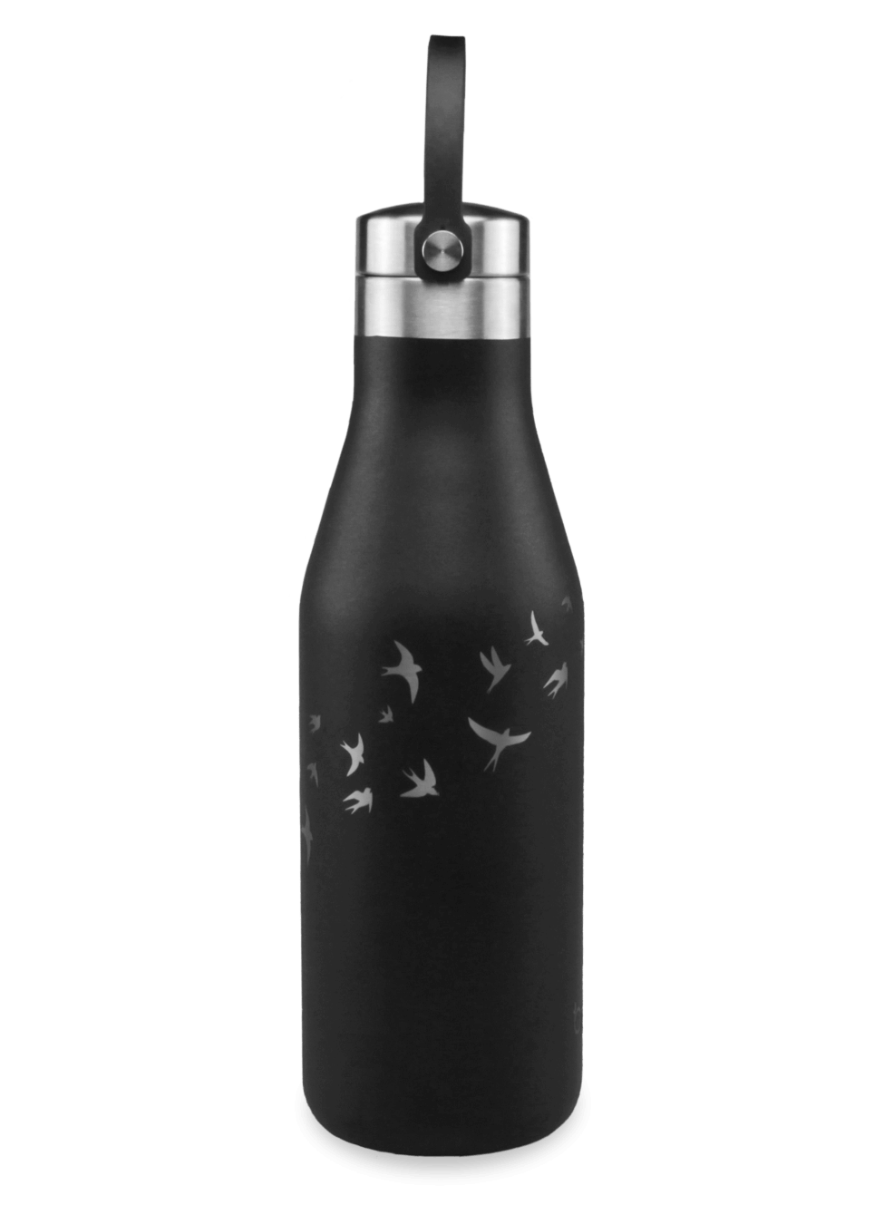 bpa free water bottle black with laser etched swallows