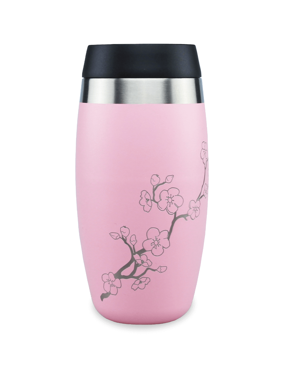 Ohelo 400ml dishwasher safe travel mug in pink with laser etched cherry blossom design 