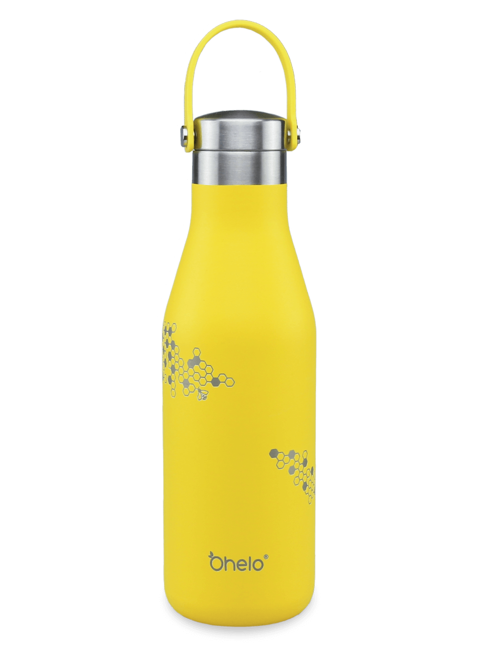 stainless steel reusable bottle yellow with laser etched honeycomb and bee