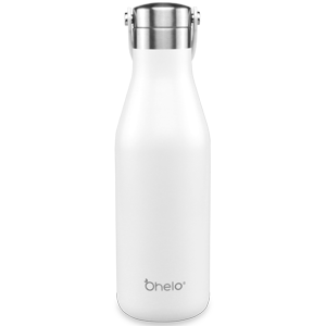Ohelo white reusable insulated water bottle with carry strap