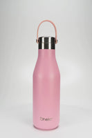 Ohelo insulated stainless steel water bottle in pink - video showing useful handle and laser etchings