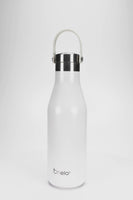 Ohelo insulated stainless steel water bottle in white - video showing useful handle and laser etchings