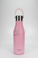 Ohelo insulated stainless steel water bottle in pink blossom design - video showing useful handle and laser etchings