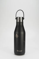 Ohelo insulated stainless steel water bottle in black bee design - video showing useful handle and laser etchings