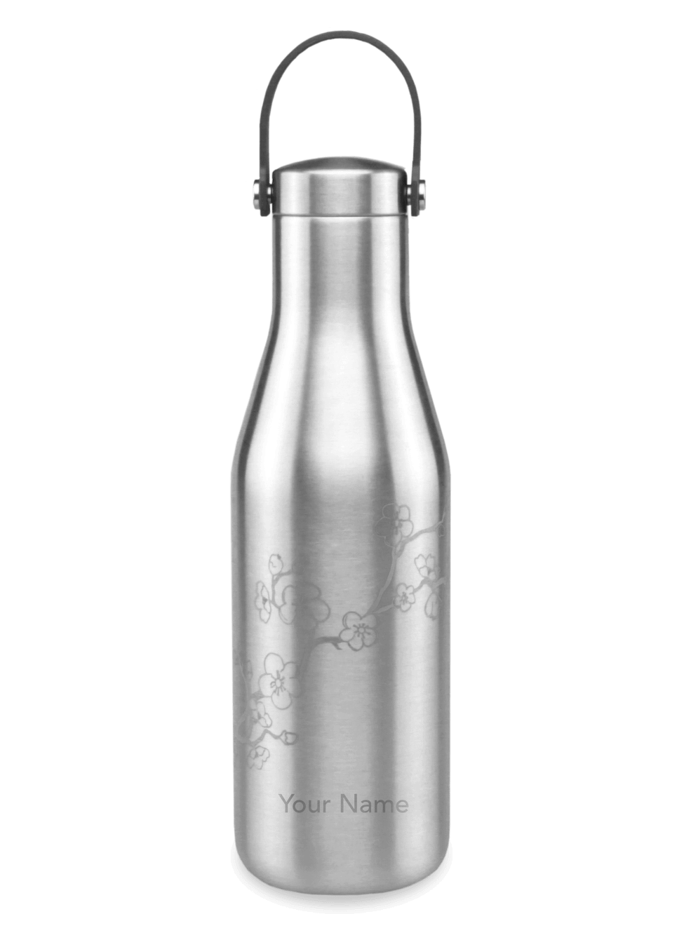 Ohelo Personalised Water Bottle in Steel with Blossom Pattern