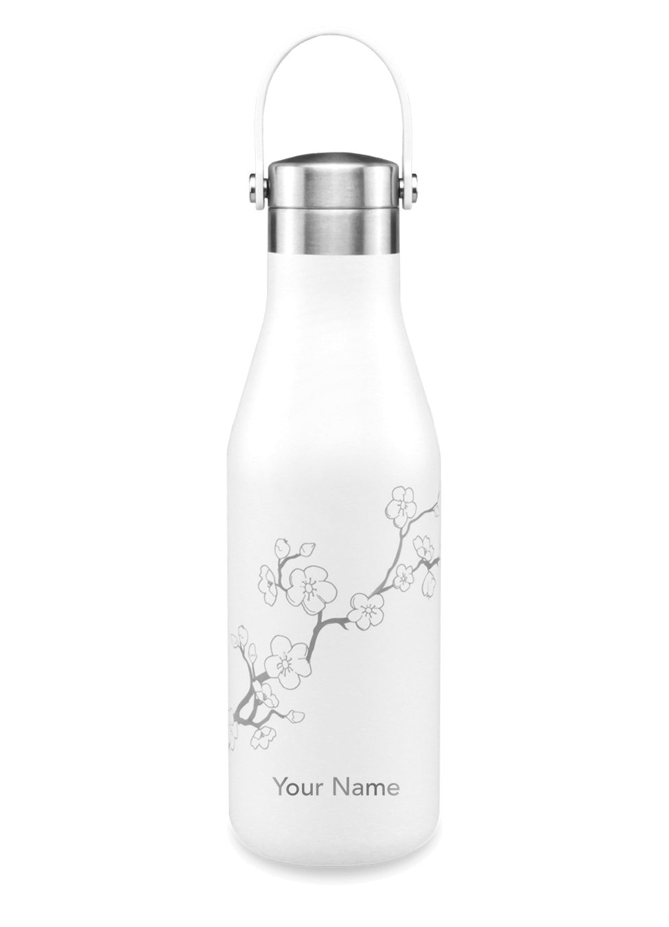 Ohelo Personalised Water Bottle in White with Blossom Pattern