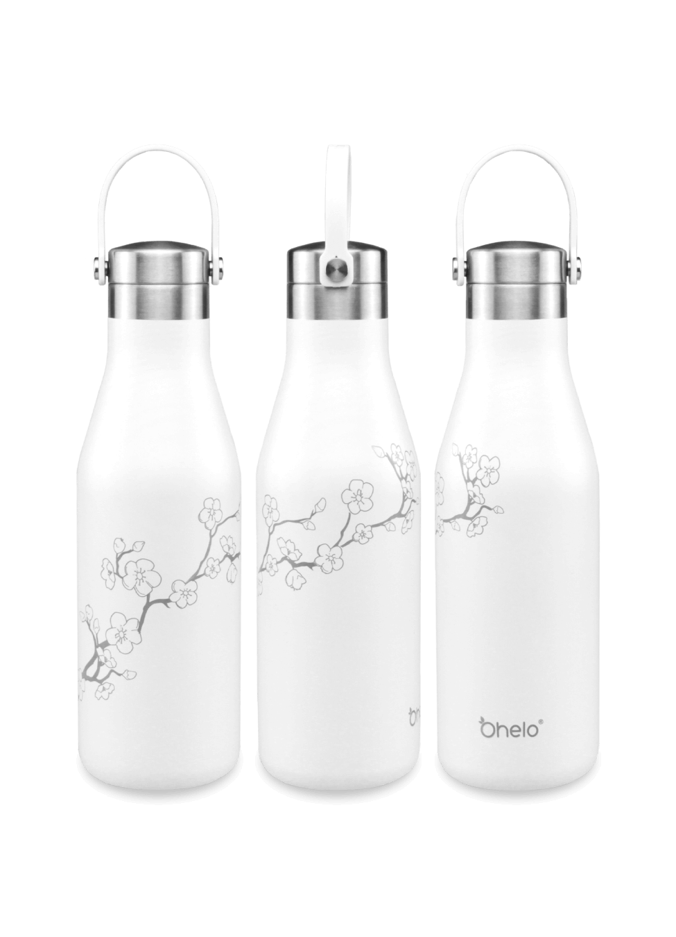 Ohelo White Blossom Water Bottle 3 sides