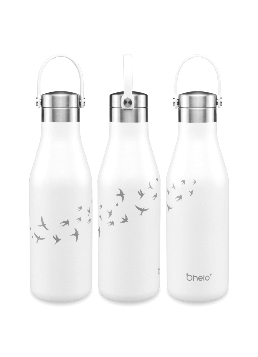 Ohelo White with Swallows Design Water Bottle 3 sides