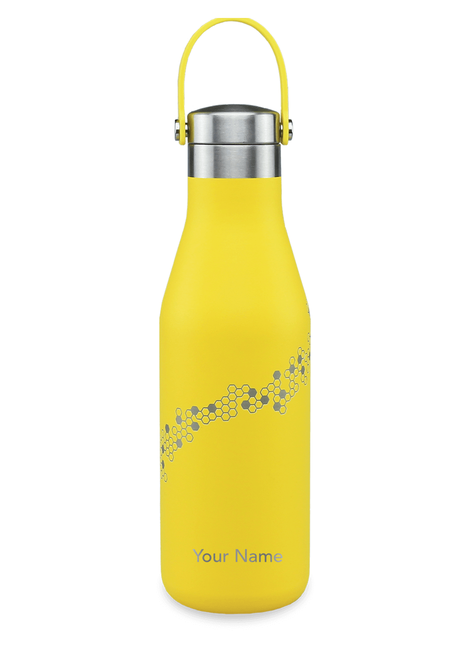 Ohelo Personalised Water Bottle in Yellow with Bee Pattern