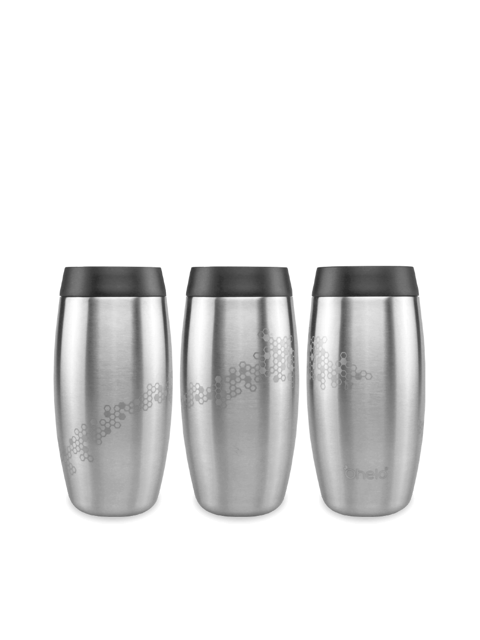 Ohelo stainless steel travel mug in bee design - image showing design from 3 sides
