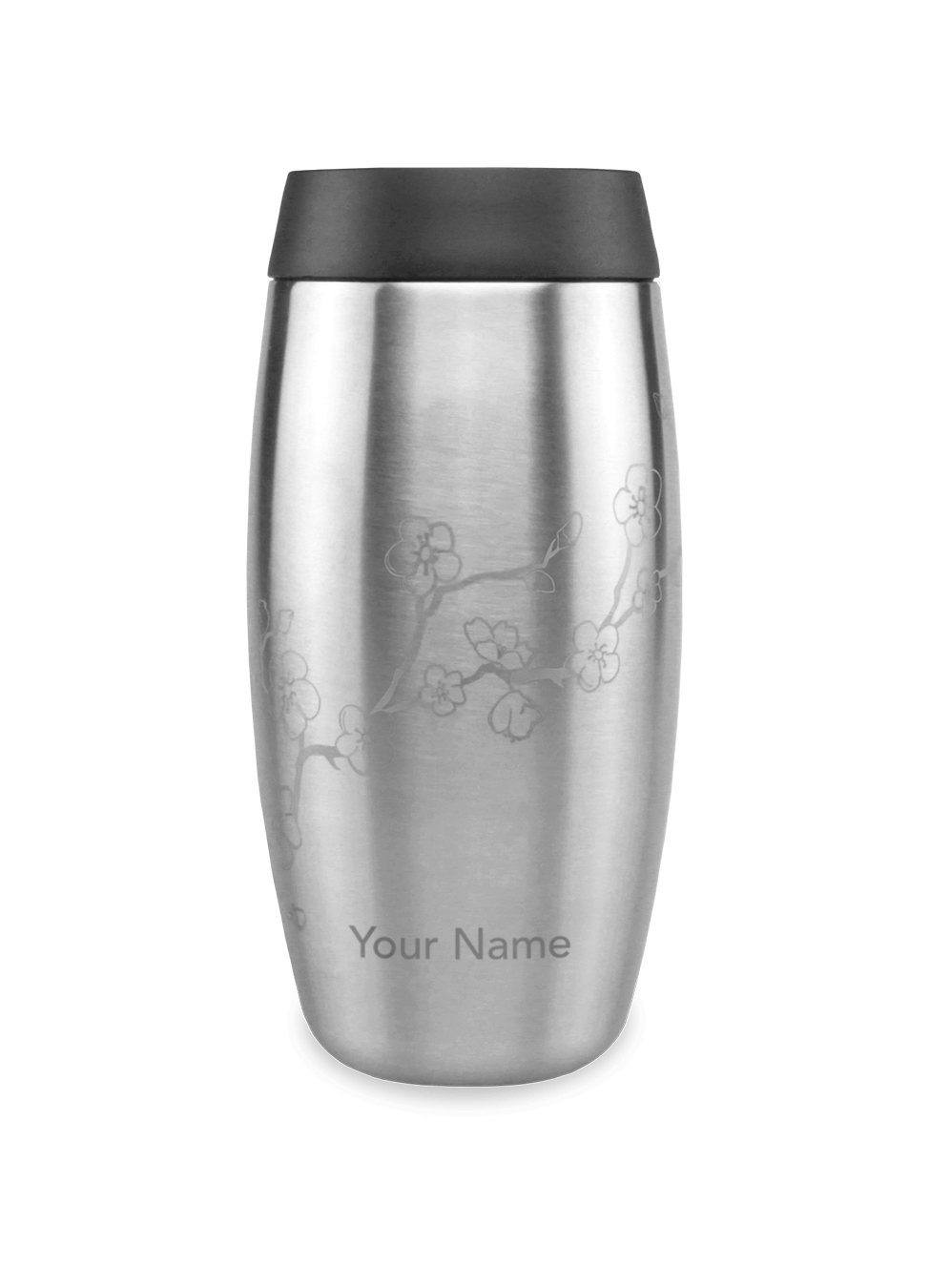 Personalised coffee flask in stainless steel wth floral design