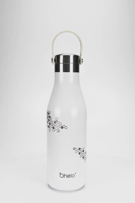 Ohelo insulated stainless steel water bottle in white bee design - video showing useful handle and laser etchings