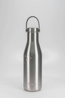 Ohelo insulated stainless steel water bottle in Steel Swallows design - video showing useful handle and laser etchings