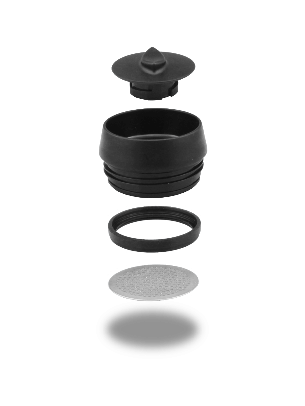 Exploded view of Ohelo coffee cup sip lid showing parts